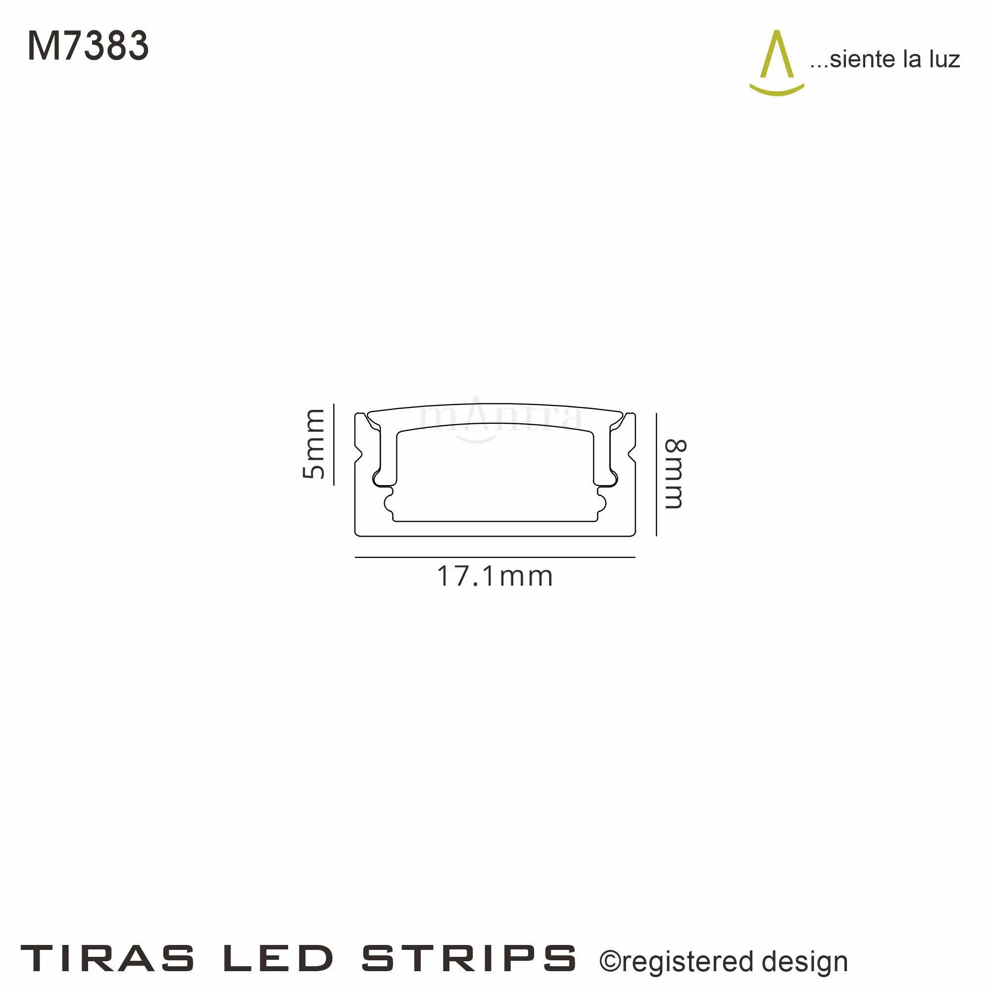 Tiras 2m, 17 x 8.5mm Aluminium Profile With Diffuser And Accessories M7383  Mantra Fusion Tiras LED Profile